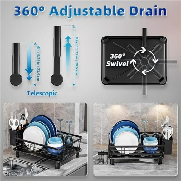 Space Saving Dish Drying Rack with Drainboard Utensil Holder for Kitchen Counter - Picture 4 of 7